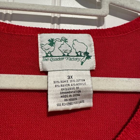 Vintage Quacker Factory Red Reindeer Christmas Sweater Short Sleeve Plus Size 3X - Picture 3 of 4
